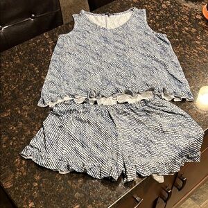 Tart Blue Lace Pajama Set with Scalloped Edges